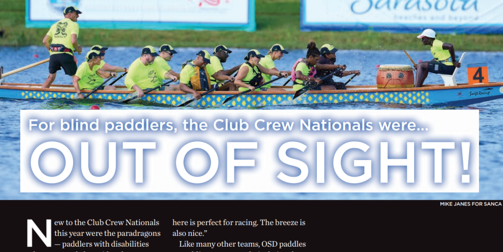 News clip highlighting the OSD paddlers. The title reads "For blind paddlers, the Club Crew Nationals were...OUT OF SIGHT!"